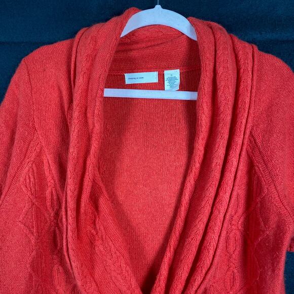 Anthropologie Sleeping on Snow Womens Sweater Orange V Neck Cable Knit Wool XL - Picture 2 of 13